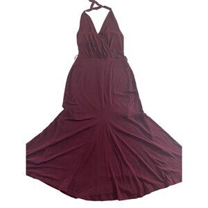 Vintage Shaoe FX Burgundy Halter Neck Mermaid Maxi Dress - Medium